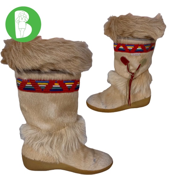 VINTAGE 1980'S TECNICA GOAT FUR & SUEDE WEDGE HEEL WINTER BOOTS (38) - Picture 1 of 15